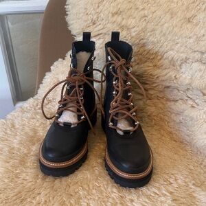 Marc Fisher Black Shearling Lace-Up Boots